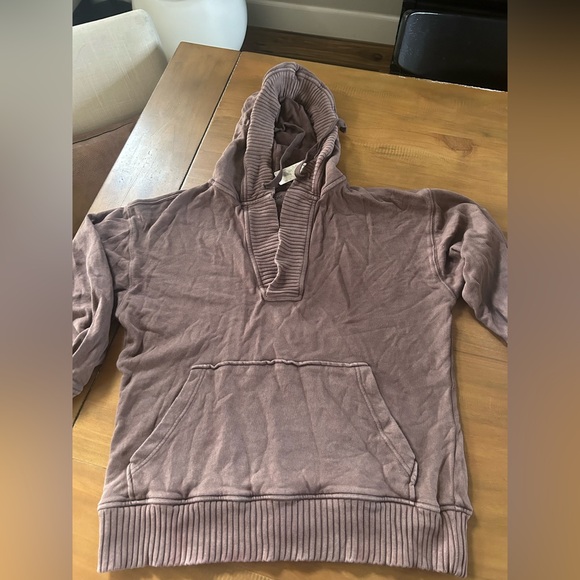 NWT Aerie Distressed Cozy Brown Women's Vneck Hoodie - Picture 4 of 12